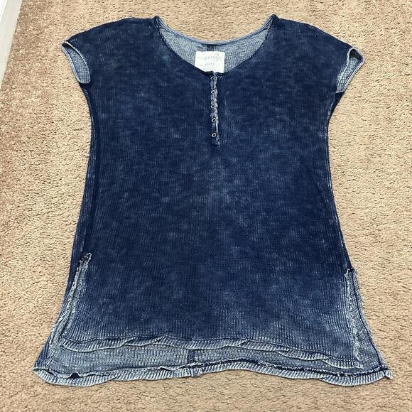 We The Free Free People Cap Sleeve Denim Colored Sheer Top XS - Picture 1 of 7